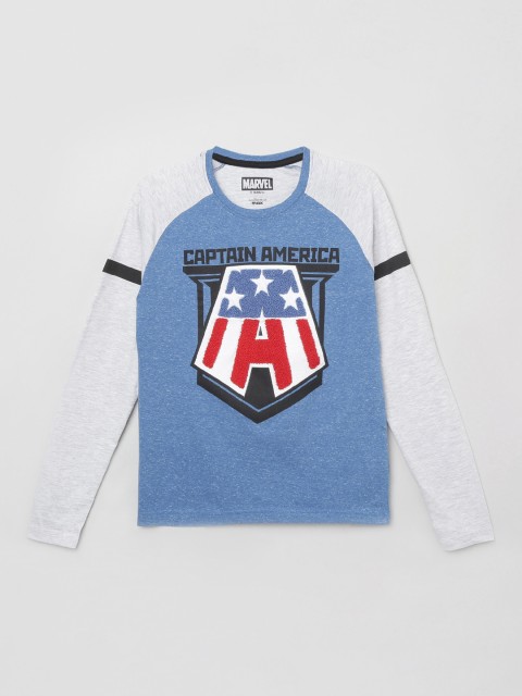

max Boys Blue & White Captain America Printed Round Neck T-shirt