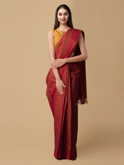 Unnati Silks Red Pure Cotton Printed Mysore Silk Saree