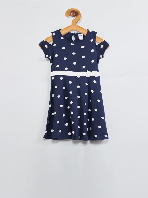 

max Girls Navy Blue Polka Dot Printed A-Line Dress