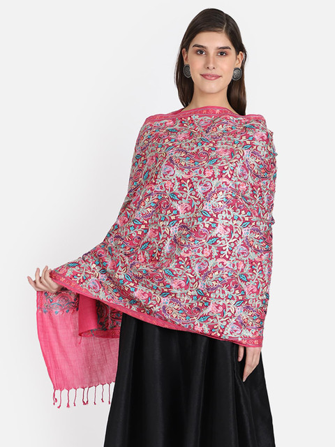 

Anekaant Women Pink Embroidered Pure Wool Shawl