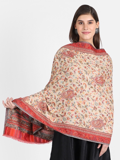 

Anekaant Women Cream-Coloured & Red Woven Design Shawl