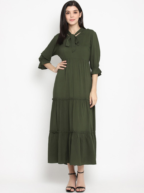 

The Vanca Women Olive Green Solid Maxi Dress