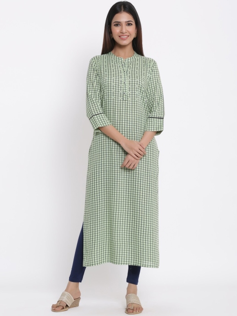 

kipek Women Green & Blue Checked A-Line Kurta