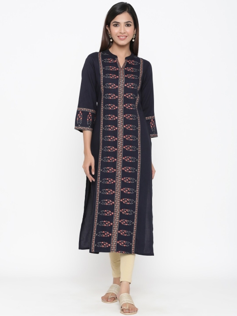 

kipek Women Navy Blue Printed A-Line Kurta