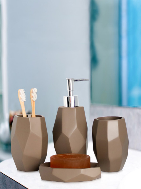 

Shresmo Set Of 4 Brown Solid Ceramic Bathroom Accessories
