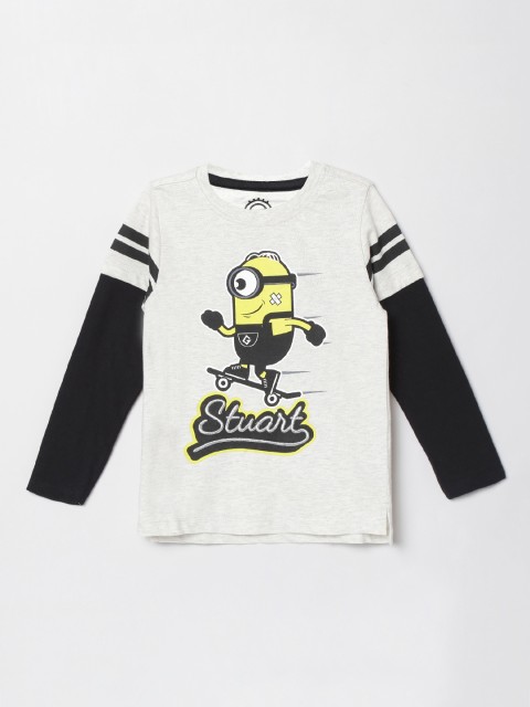 

max Boys Grey Printed Round Neck T-shirt