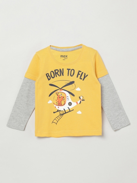 max Boys Yellow Printed Round Neck T-shirt