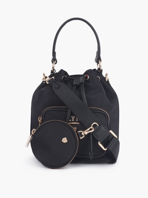 

LYN Black Solid Hobo Bag With Pouch