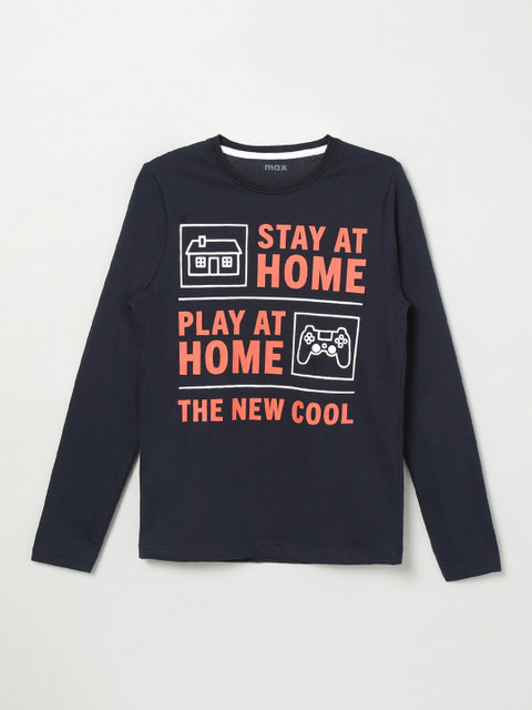 

max Boys Black & Orange Printed Round Neck T-shirt