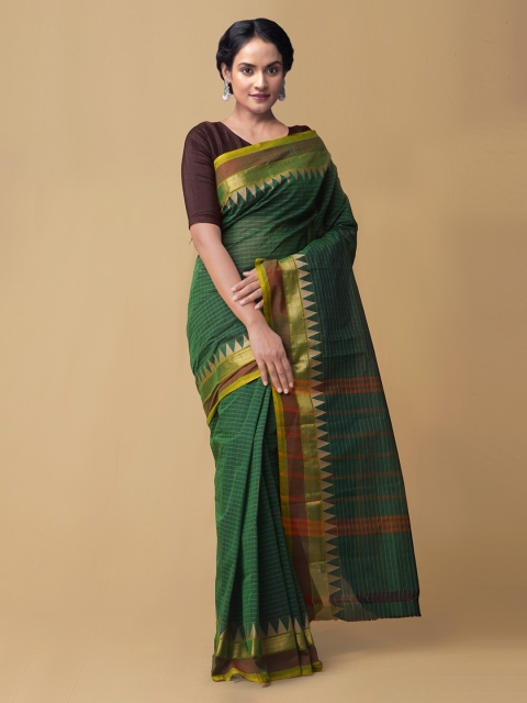 

Unnati Silks Green Cotton Striped Handloom Chettinad Saree