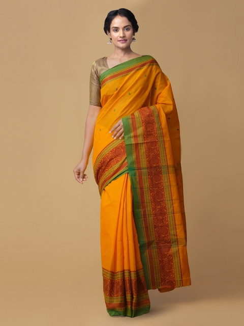 

Unnati Silks Orange Pure Cotton Solid Mysore Silk Saree