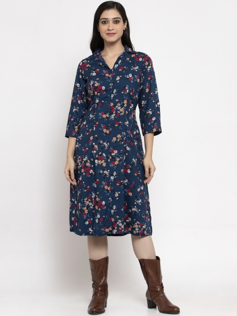 

Ayaany Women Blue Printed A-Line Dress