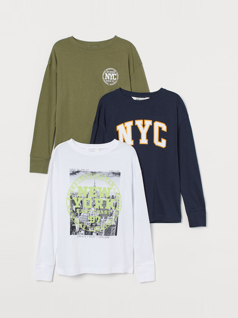 

H&M Boys 3-Pack Printed Tops, White