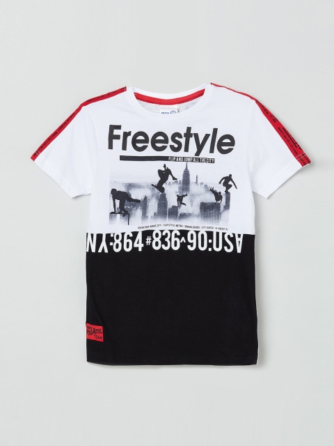 

max Boys White Printed Round Neck T-shirt