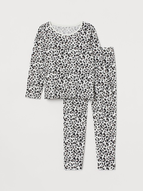 

H&M Girls White & Black Printed Cotton Jersey Pyjamas