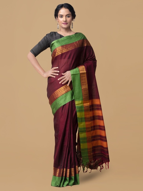 

Unnati Silks Maroon & Gold-Toned Pure Cotton Printed Narayan Peth Handloom Saree