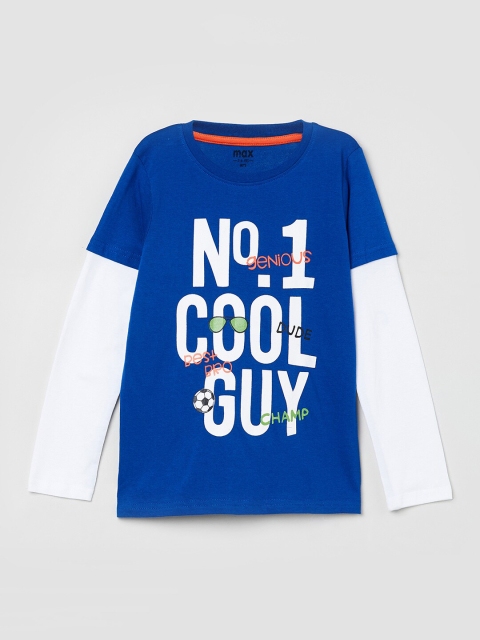 

max Boys Blue Printed Round Neck T-shirt