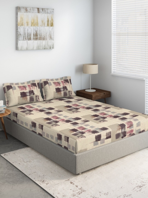 

DDecor Beige & Brown Printed 144 TC King Bedsheet With 2 Pillow Covers