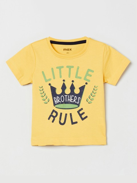 

max Boys Yellow Printed Round Neck T-shirt