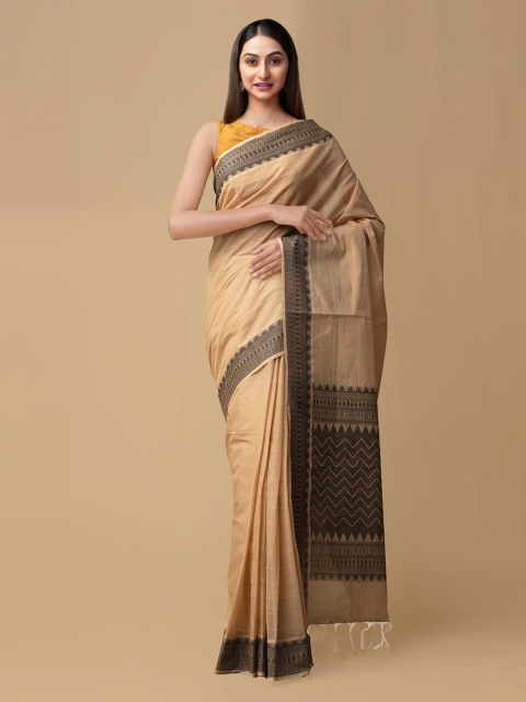 

Unnati Silks Beige Mysore Cotton Striped Handloom Saree