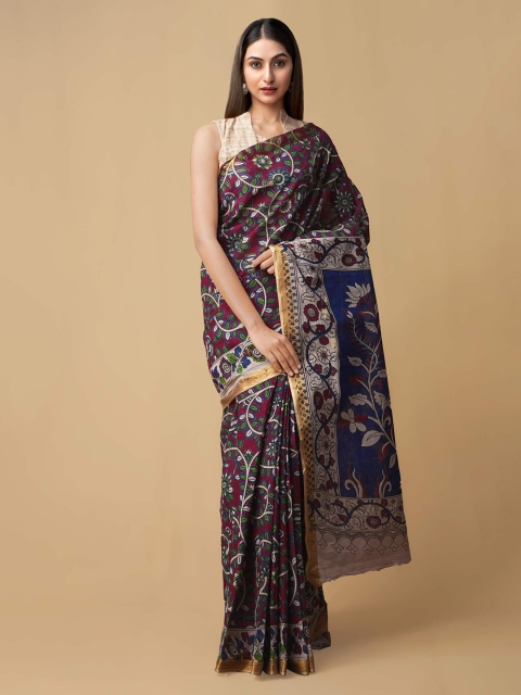 

Unnati Silks Red & Blue Pure Cotton Printed Kota Saree