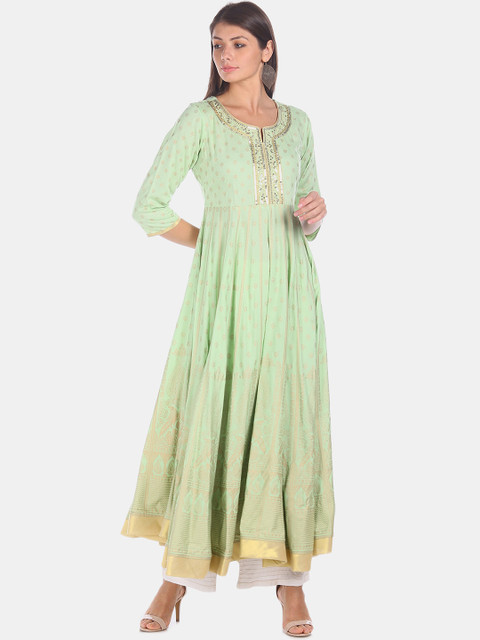

Anahi Women Green Yoke Design Anarkali Kurta