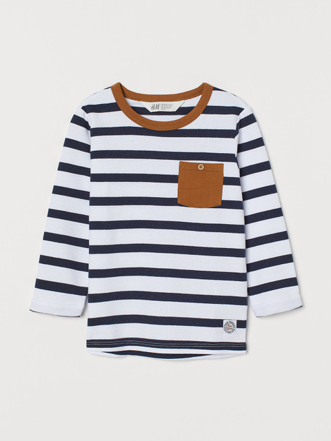 

H&M Boys White & Navy Blue Striped Pocket-Detail top