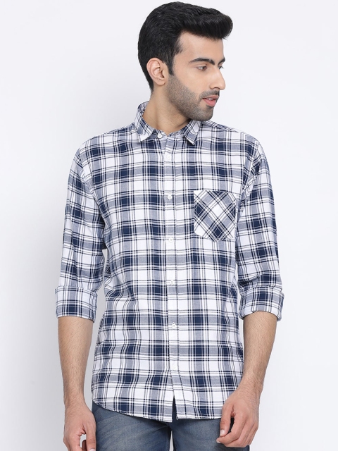 

Richlook Men White & Blue Slim Fit Checked Casual Shirt
