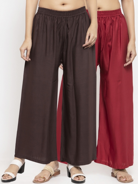 

NEUDIS by Dhrohar Women Pack Of 2 Solid Flared Palazzos, Brown