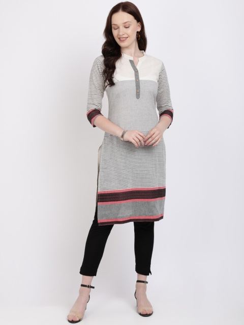 

Vedic Women Grey Striped Straight Kurta