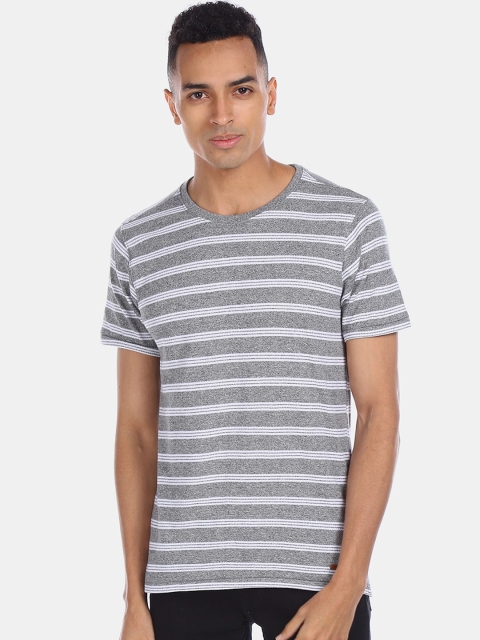 

Cherokee Men Grey Striped Round Neck T-shirt