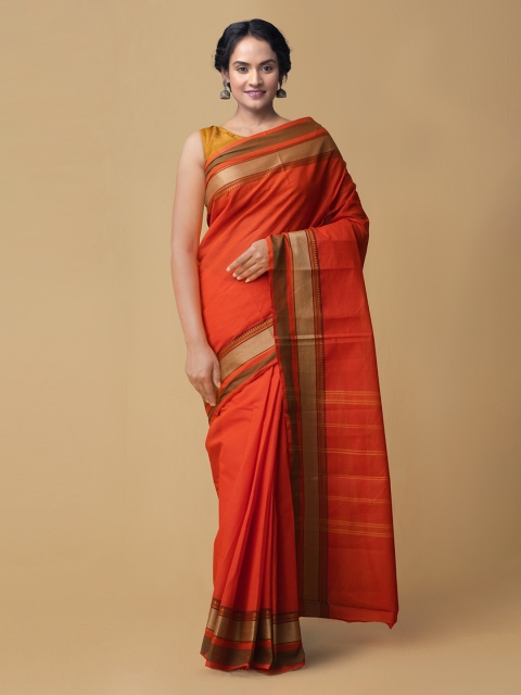 

Unnati Silks Red Pure Cotton Solid Kanchi Saree
