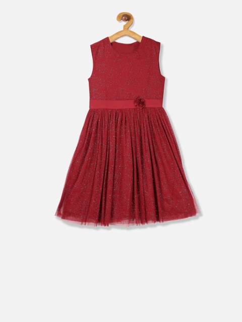 

Cherokee Girls Maroon Self Design Fit and Flare Dress