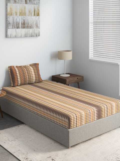 

DDecor Brown & Beige Printed 144 TC Cotton 1 Single Bedsheet with 1 Pillow Covers
