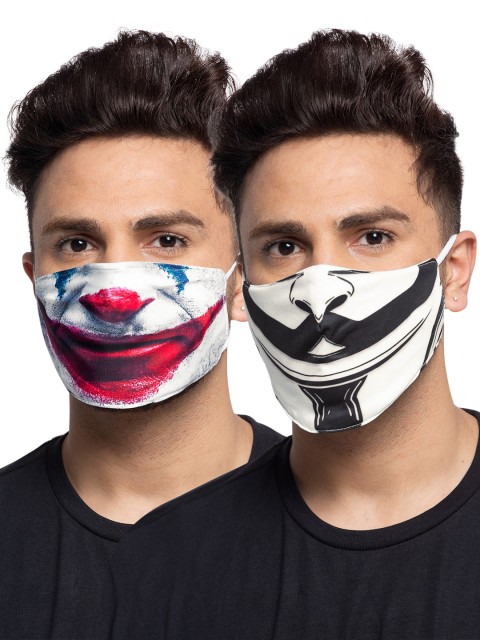 

TREEMODA Men Pack of 2 Printed 3-Ply Anti-Pollution Reusable Cloth Masks, White