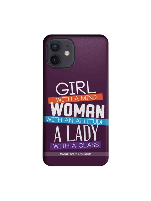 

macmerise Purple & White Girl Woman Lady Wear Your Opinion Apple iPhone 12 Mobile Back Case