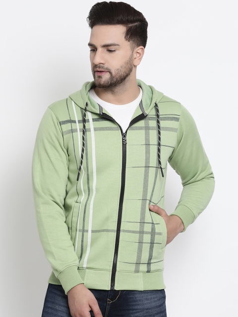 

COBB Men Green Striped Hooded Sweatshirt