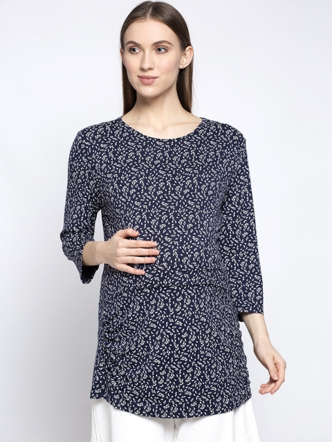 

Tiara Women Navy Blue Printed Maternity Longline Nursing Top