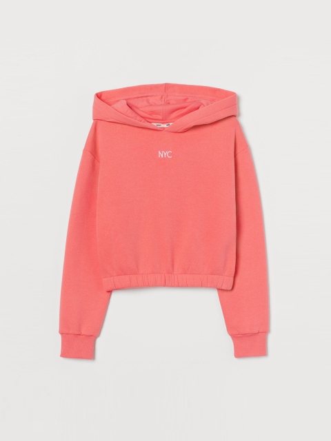 

H&M Girls Pink Solid Cropped Hooded Top