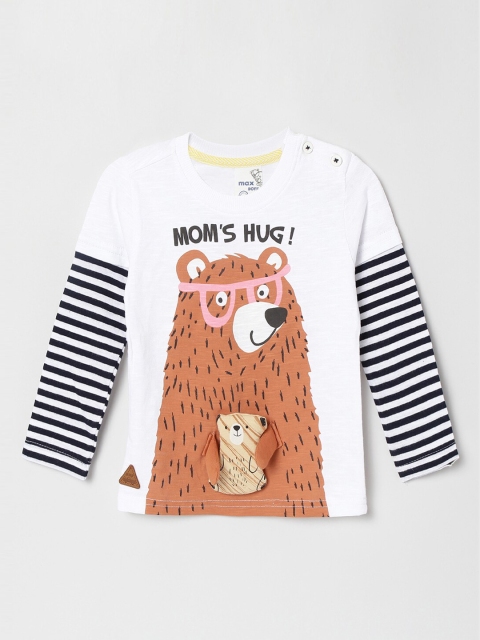 

max Boys White Printed Round Neck Pure Cotton T-shirt