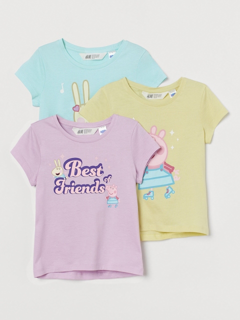 

H&M Girls 3-Pack Printed Cotton Jersey Tops, Pink