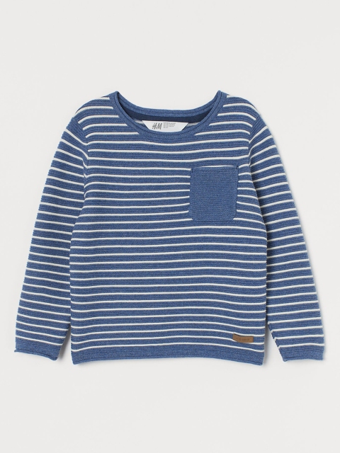 

H&M Boys Navy Blue & White Striped Textured-Knit Jumper