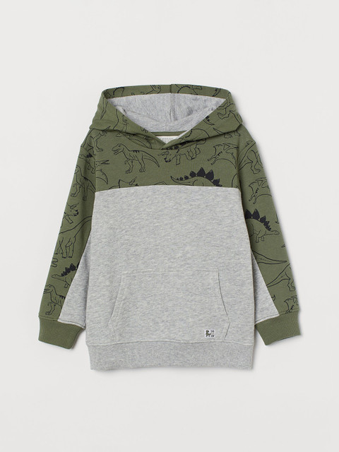 

H&M Boys Grey & Green Motif-Detail Hoodie