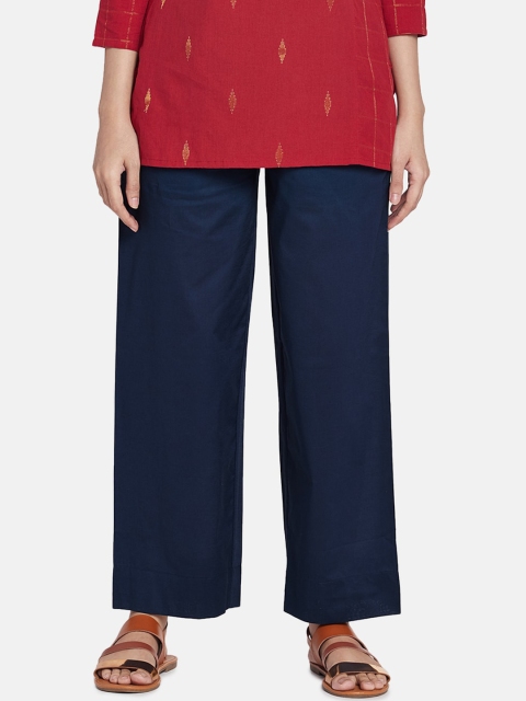 

Go Colors Women Navy Blue Solid Straight-Fit Palazzos