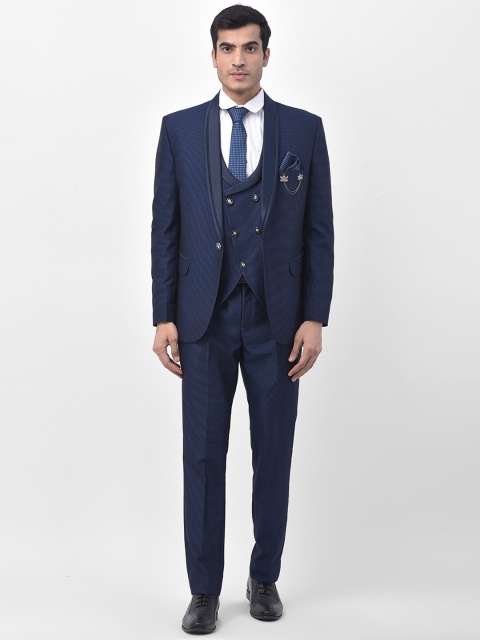 

LUXURAZI Men Navy Blue Solid 3-Piece Tuxedo Party Suit