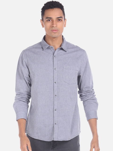 Ruggers Men Grey Regular Fit Printed Casual Cotton Shirt