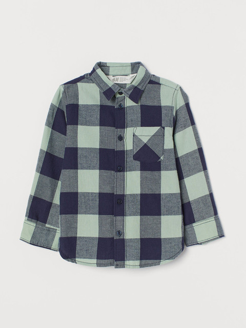 

H&M Boys Green & Navy Blue Checked Cotton Flannel Shirt