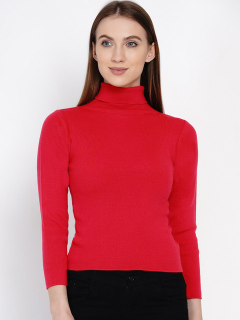 

FABNEST Women Pink Solid Acrylic Fitted Top