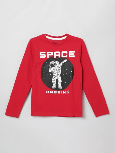 

max Boys Red Printed Round Neck T-shirt