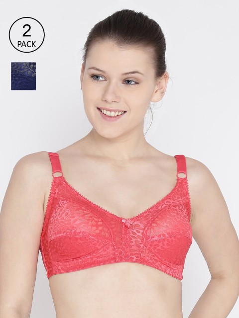 

Leading Lady Pack Of 2 Solid Lace Non-Padded Non-Wired Everyday Bras Rosyy-2, Blue